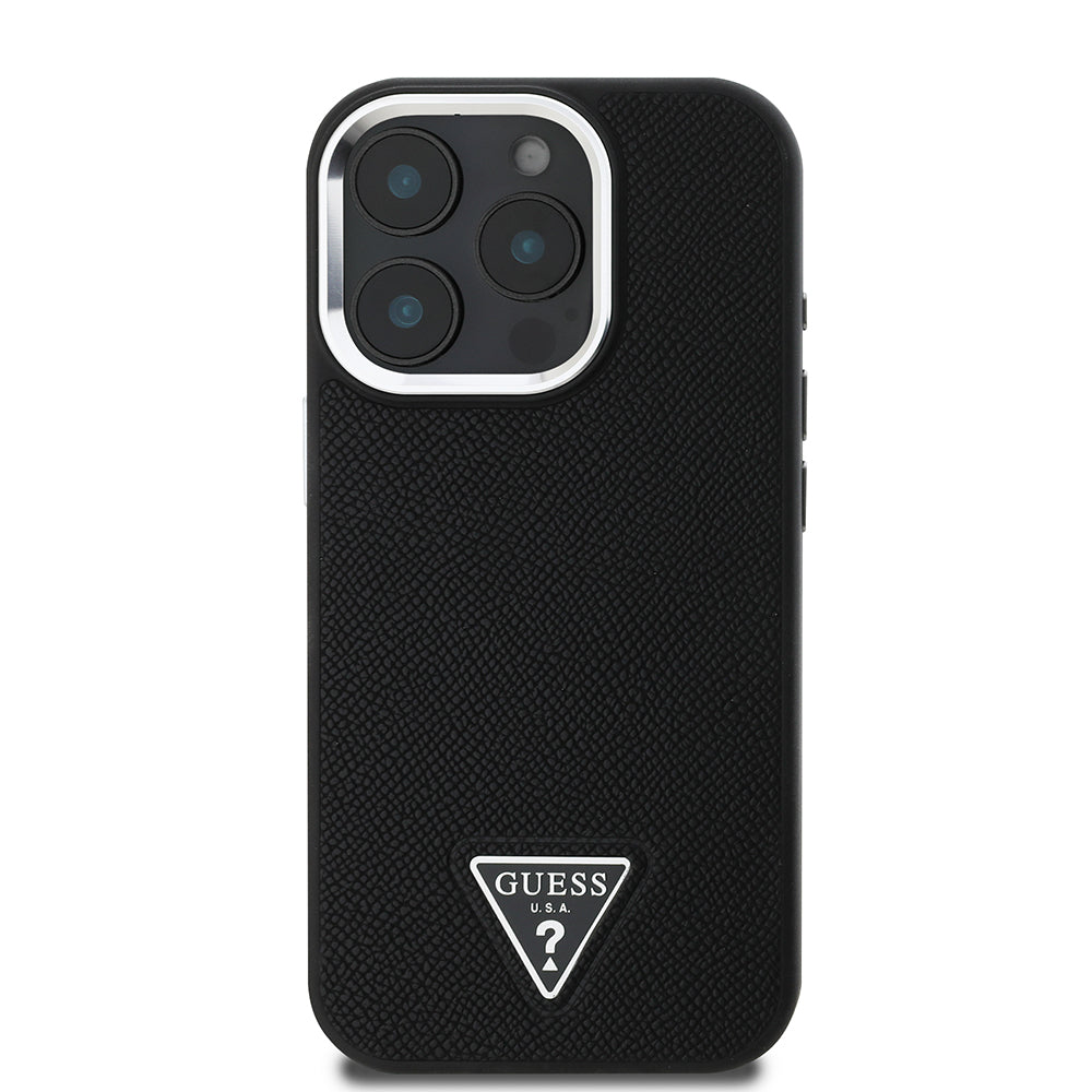 Custodia MagSafe per Apple iPhone 16 Pro, Guess, Logo Triangolo Granulato, Nera