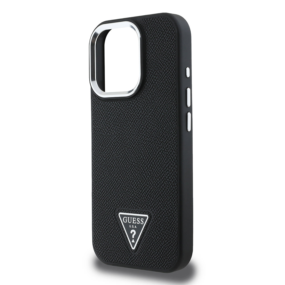 Custodia MagSafe per Apple iPhone 16 Pro, Guess, Logo Triangolo Granulato, Nera