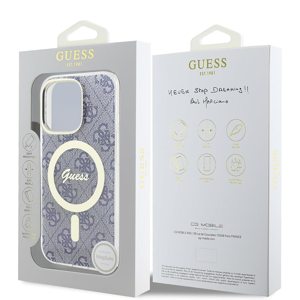 Coque MagSafe pour Apple iPhone 16 Pro, Guess, IML 4G, Bleue