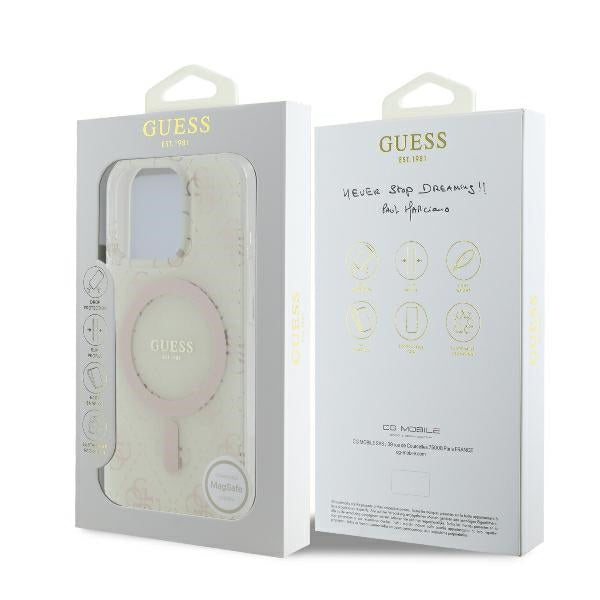 Étui MagSafe pour Apple iPhone 16 Pro, Guess, IML 4G Background, Blanc