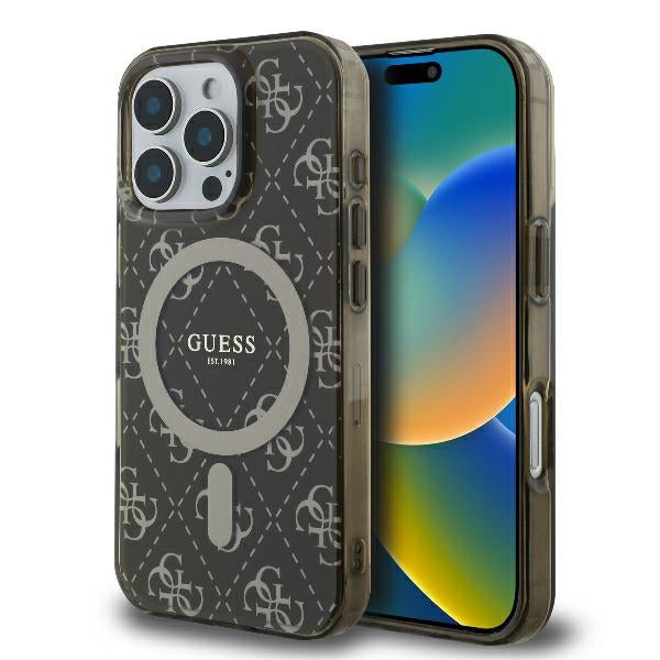 Custodia MagSafe per Apple iPhone 16 Pro, Guess, IML 4G Background, Marrone