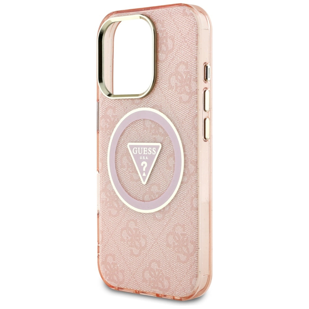 Custodia MagSafe per Apple iPhone 16 Pro, Guess, IML Glitter 4G Circle Triangle, Rosa