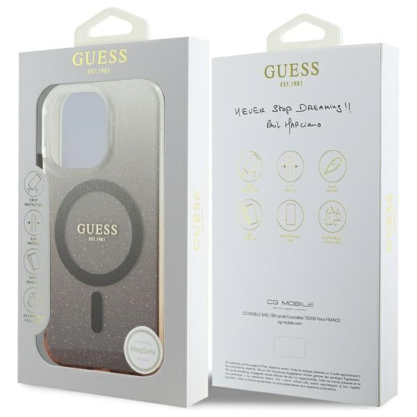 MagSafe Case for Apple iPhone 16 Pro, Guess, IML Glitter Gradient, Brown