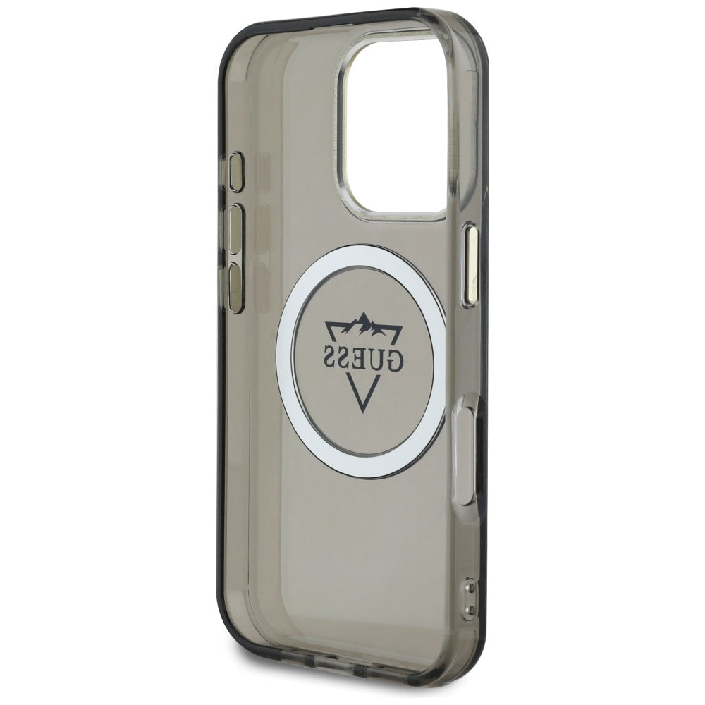 MagSafe Hülle für Apple iPhone 16 Pro, Guess, IML Metal Mountain Logo, Schwarz