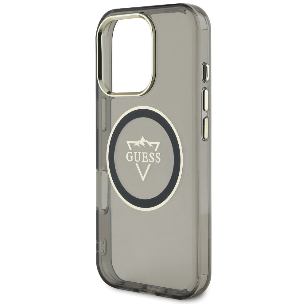 MagSafe Hülle für Apple iPhone 16 Pro, Guess, IML Metal Mountain Logo, Schwarz