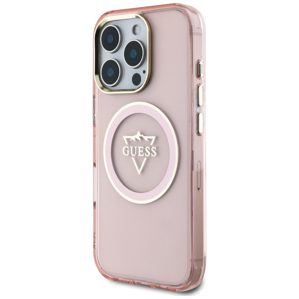 Coque MagSafe pour Apple iPhone 16 Pro, Guess, logo IML Metal Mountain, Rose