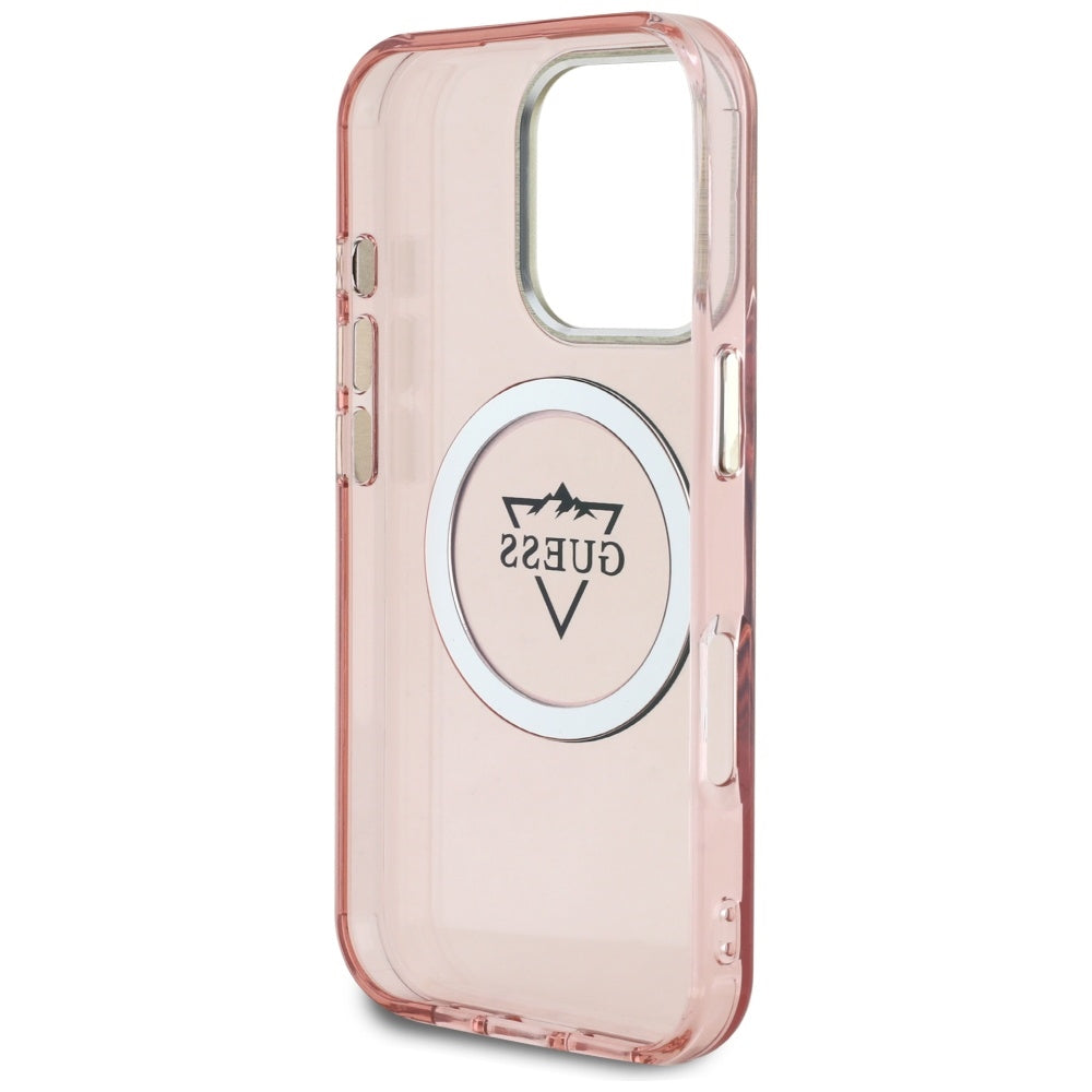 Coque MagSafe pour Apple iPhone 16 Pro, Guess, logo IML Metal Mountain, Rose
