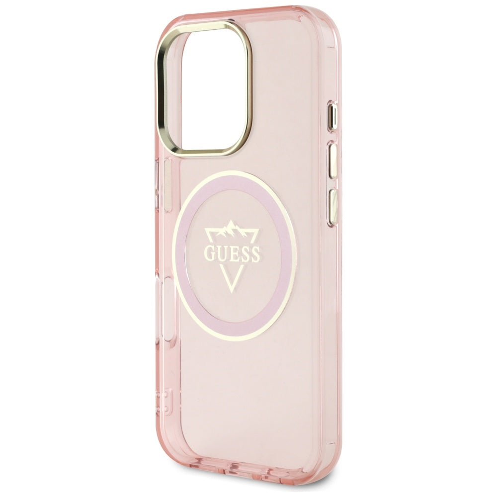 Coque MagSafe pour Apple iPhone 16 Pro, Guess, logo IML Metal Mountain, Rose