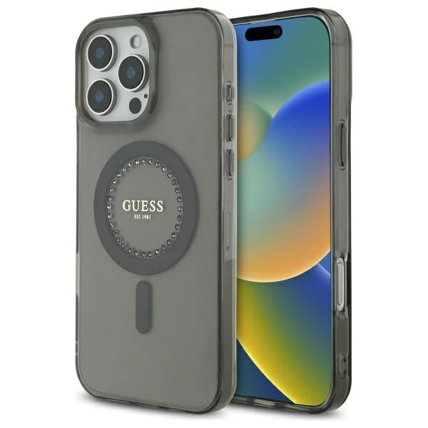 MagSafe Hülle für Apple iPhone 16 Pro, Guess, IML Rhinestone, Schwarz