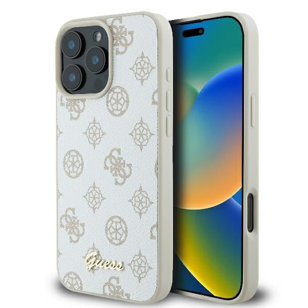 Custodia MagSafe per Apple iPhone 16 Pro, Guess, Peony Script, Bianca