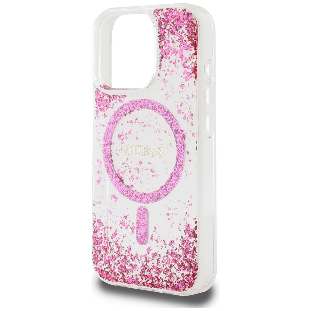 Coque MagSafe pour Apple iPhone 16 Pro, Guess, Resin Bottom Glitter, Rose