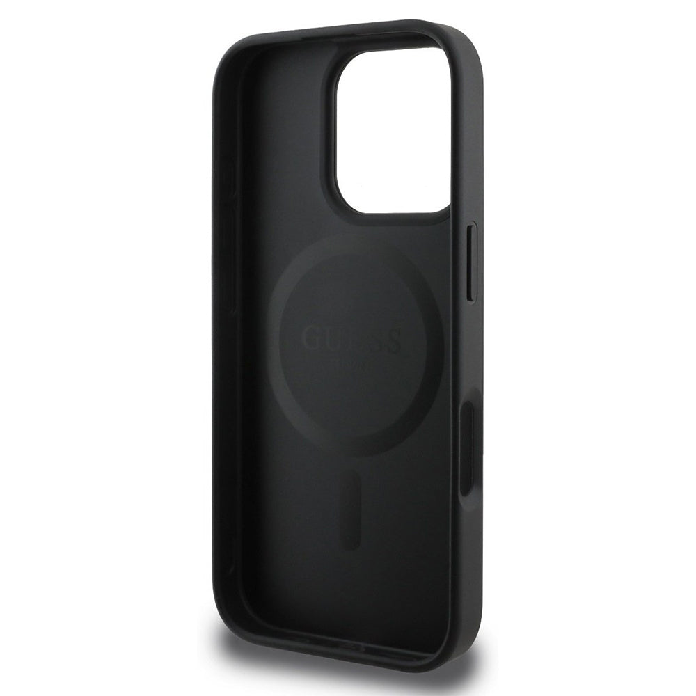 MagSafe Case for Apple iPhone 16 Pro, Guess, Saffiano Peony Classic Logo, Black