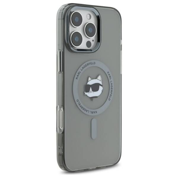Custodia MagSafe per Apple iPhone 16 Pro, Karl Lagerfeld, IML Metal Choupette's Head, Nera