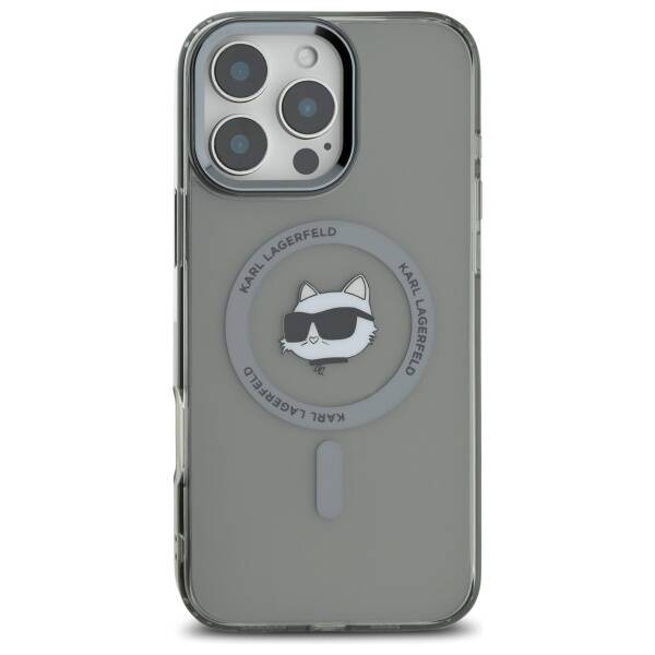Custodia MagSafe per Apple iPhone 16 Pro, Karl Lagerfeld, IML Metal Choupette's Head, Nera