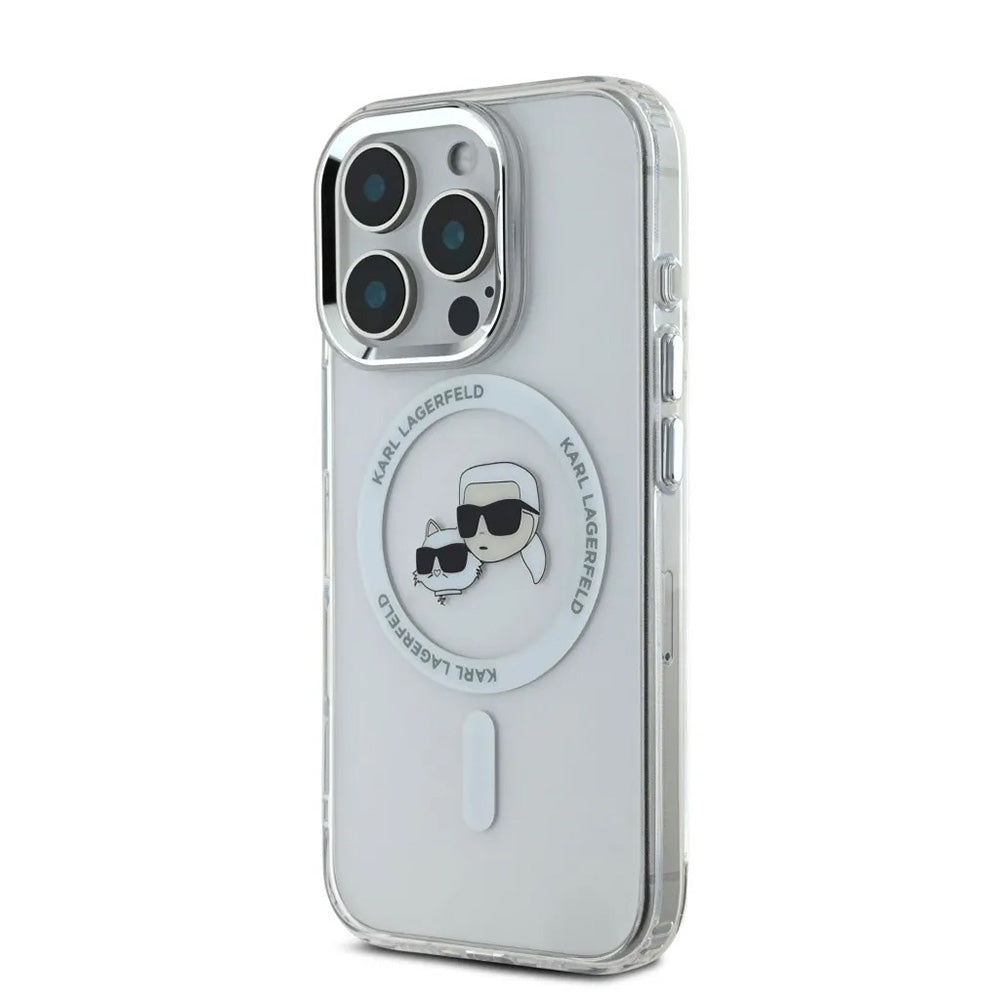Custodia MagSafe per Apple iPhone 16 Pro, Karl Lagerfeld, IML Metal Karl & Choupette's Heads, Bianca