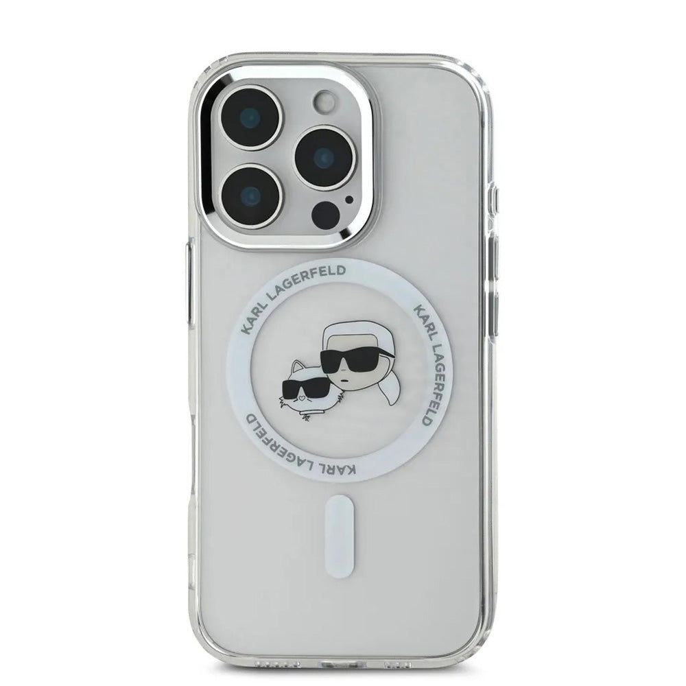 Custodia MagSafe per Apple iPhone 16 Pro, Karl Lagerfeld, IML Metal Karl & Choupette's Heads, Bianca