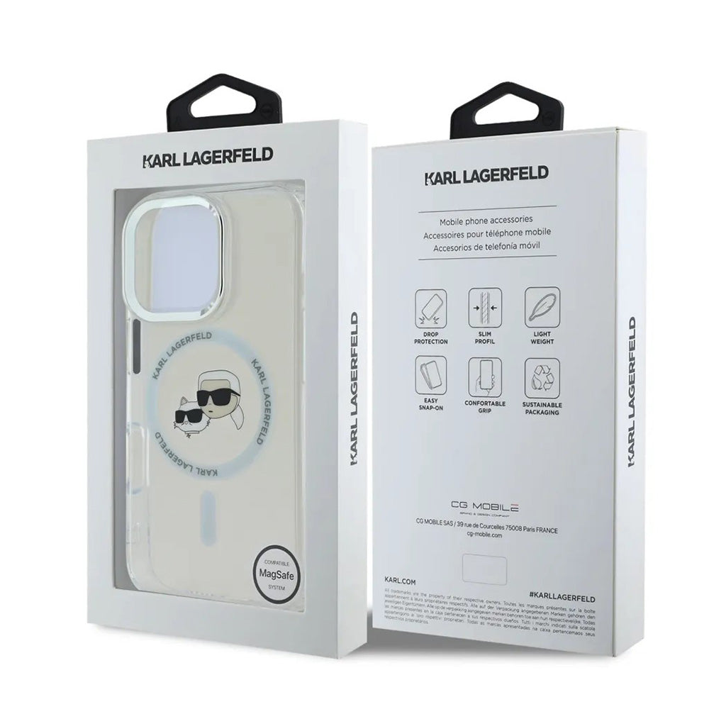 Custodia MagSafe per Apple iPhone 16 Pro, Karl Lagerfeld, IML Metal Karl & Choupette's Heads, Bianca