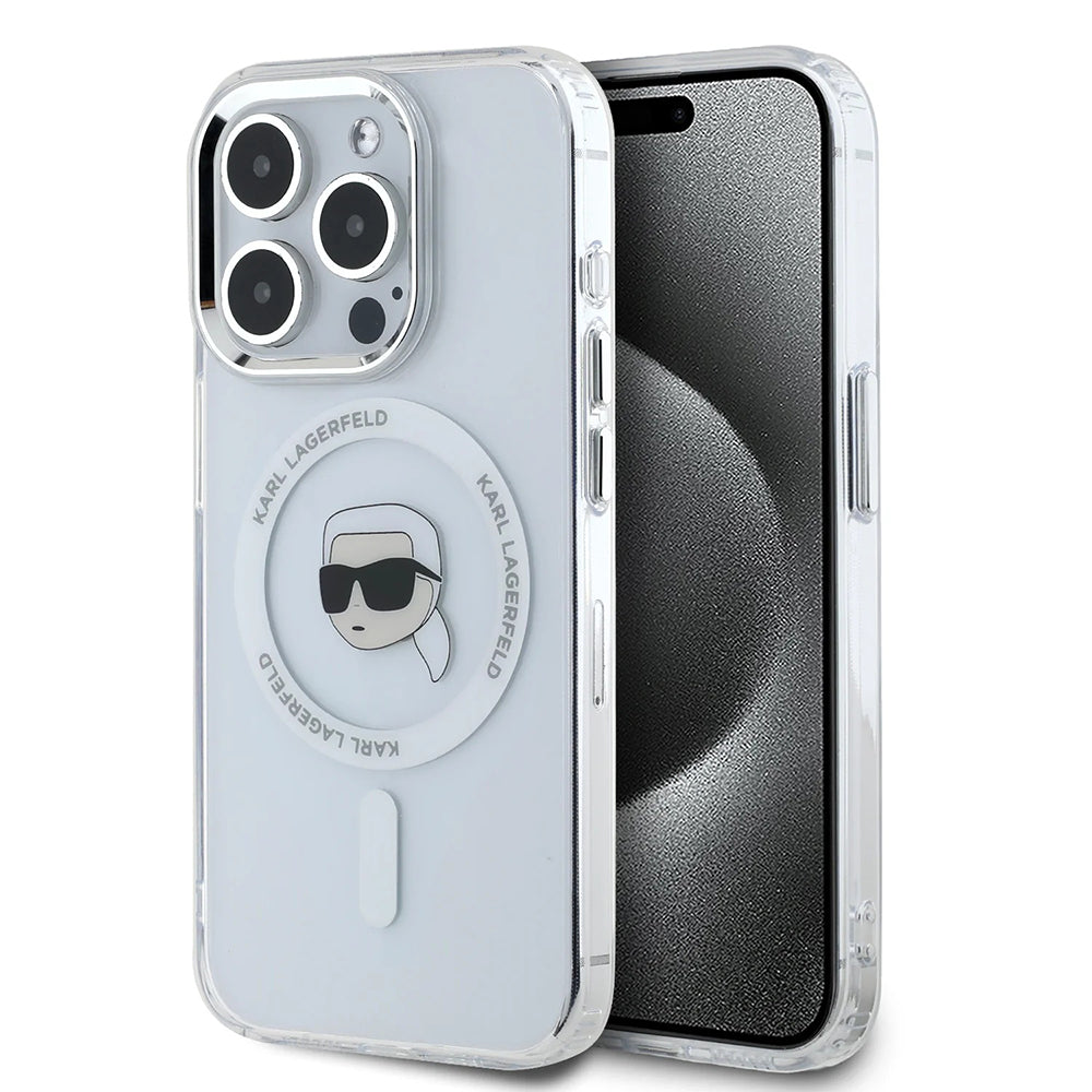 Custodia MagSafe per Apple iPhone 16 Pro, Karl Lagerfeld, IML Metal Karl's Head, Bianca