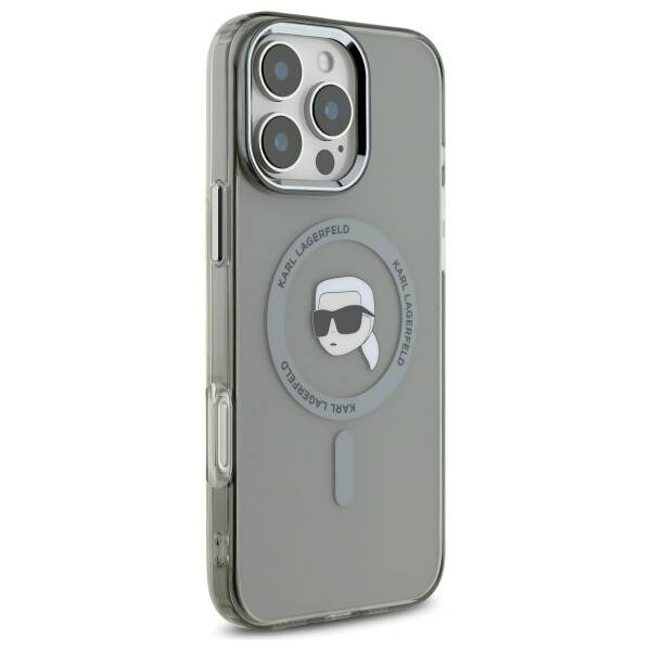 MagSafe Hülle für Apple iPhone 16 Pro, Karl Lagerfeld, IML Metal Karl's Head, Schwarz