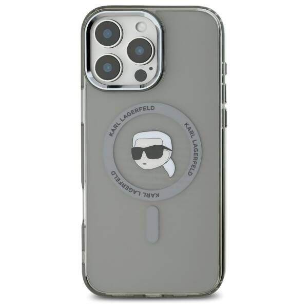MagSafe Hülle für Apple iPhone 16 Pro, Karl Lagerfeld, IML Metal Karl's Head, Schwarz