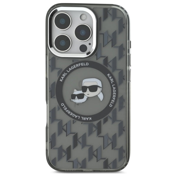 Custodia MagSafe per Apple iPhone 16 Pro, Karl Lagerfeld, IML Monogramma Karl & Choupette's Heads, Nera
