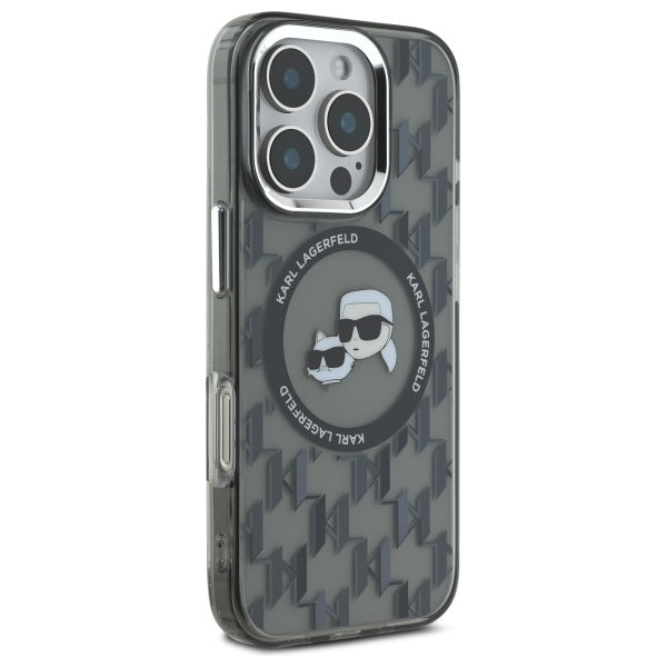 Custodia MagSafe per Apple iPhone 16 Pro, Karl Lagerfeld, IML Monogramma Karl & Choupette's Heads, Nera
