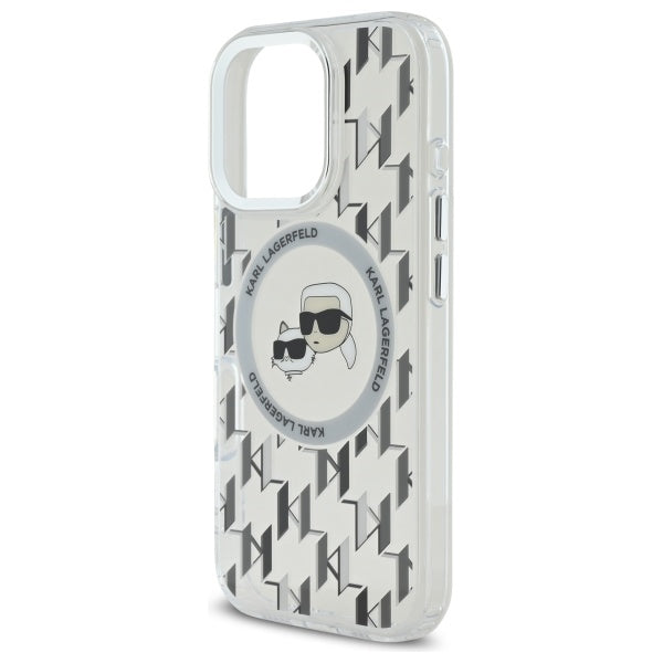 Custodia MagSafe per Apple iPhone 16 Pro, Karl Lagerfeld, IML Monogramma Karl & Choupette's Heads, Trasparente