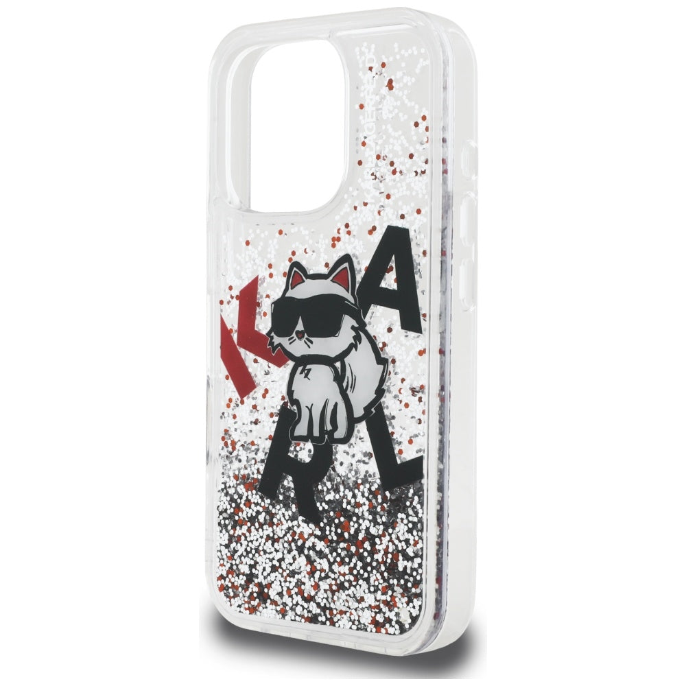 Custodia MagSafe per Apple iPhone 16 Pro, Karl Lagerfeld, Liquid Glitter Choupette Logo, Trasparente