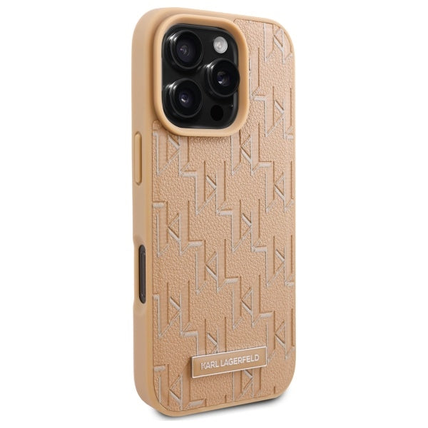 MagSafe Case for Apple iPhone 16 Pro, Karl Lagerfeld, Monogram Metal Logo, Beige