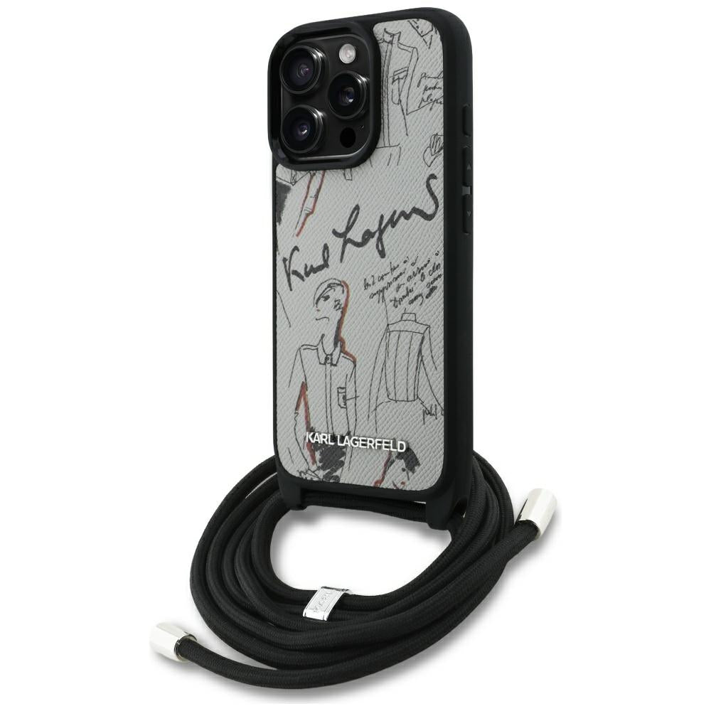 MagSafe Hülle für Apple iPhone 16 Pro, Karl Lagerfeld, Saffiano Crossbody, Grau