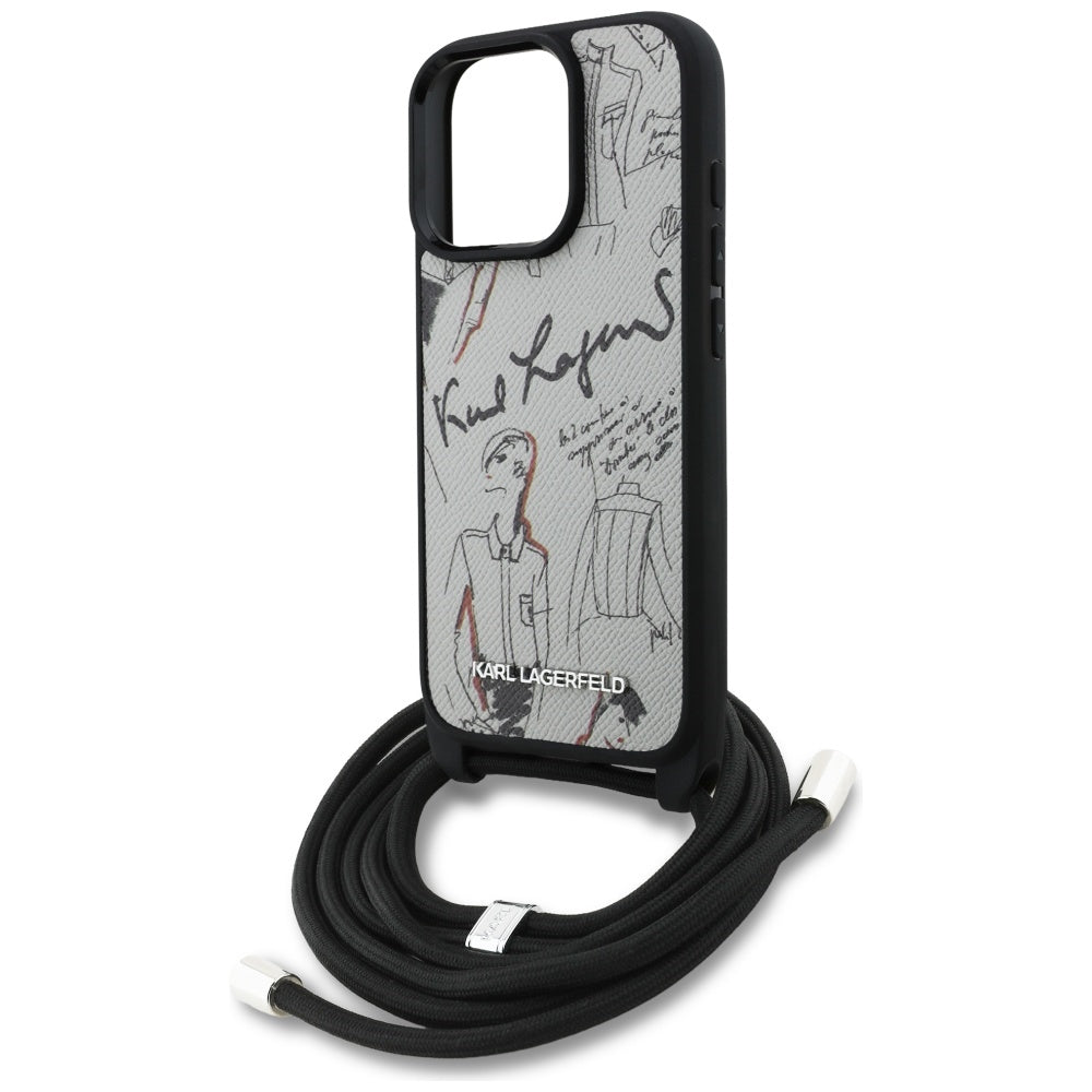 MagSafe Hülle für Apple iPhone 16 Pro, Karl Lagerfeld, Saffiano Crossbody, Grau