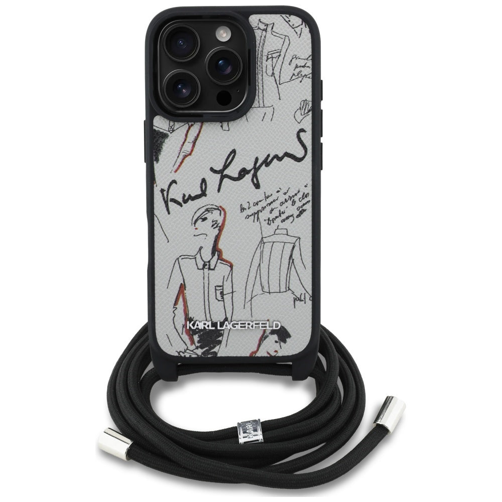 MagSafe Hülle für Apple iPhone 16 Pro, Karl Lagerfeld, Saffiano Crossbody, Grau
