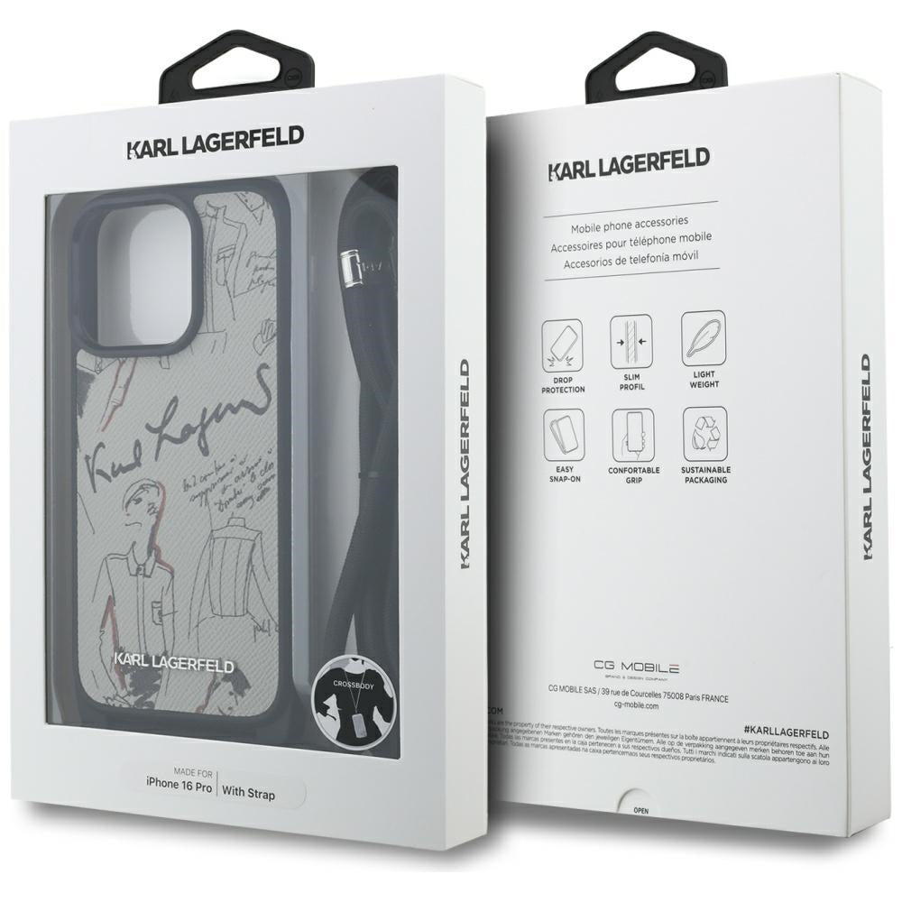MagSafe Hülle für Apple iPhone 16 Pro, Karl Lagerfeld, Saffiano Crossbody, Grau