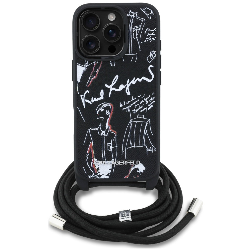 Custodia MagSafe per Apple iPhone 16 Pro, Karl Lagerfeld, Saffiano Crossbody, Nera