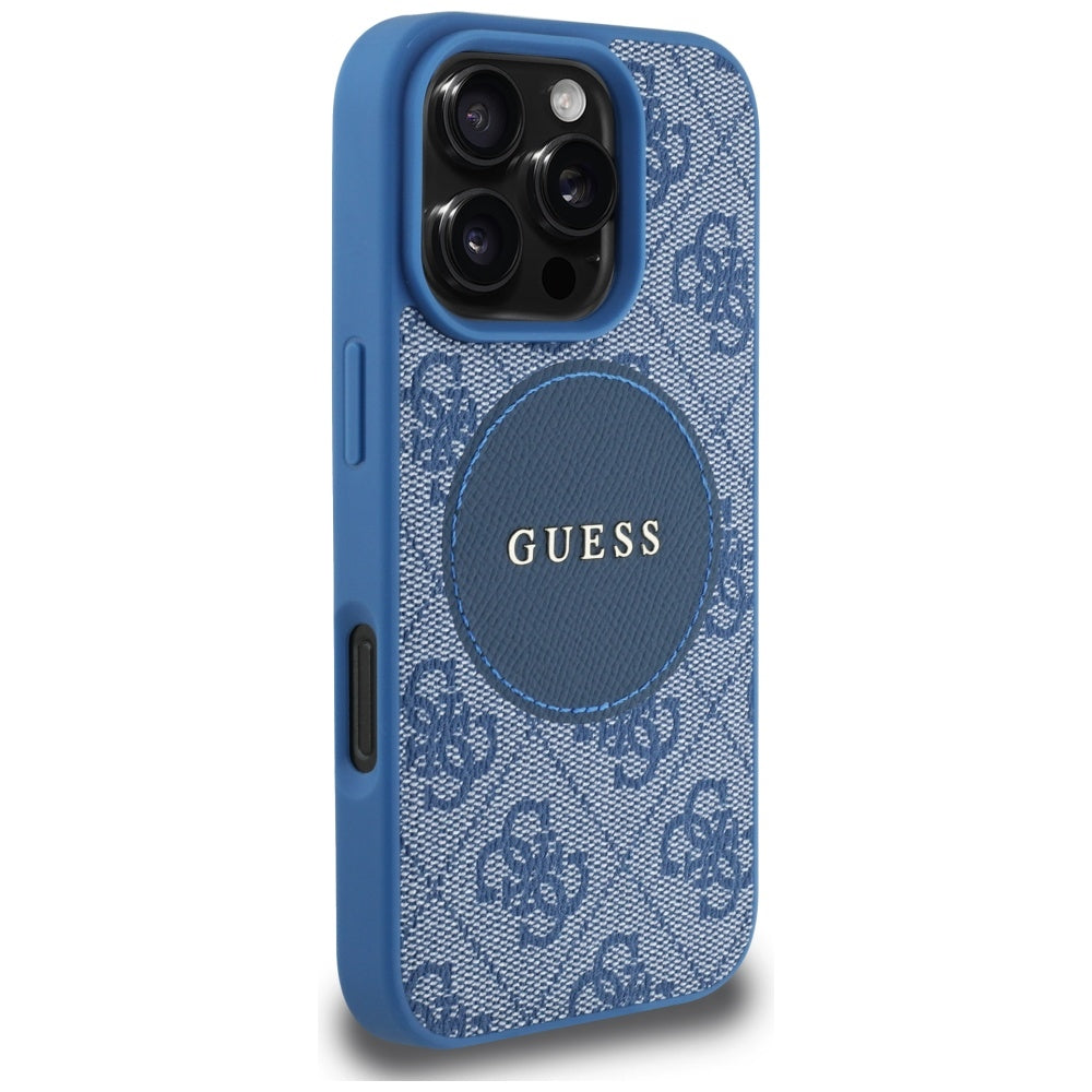 Custodia MagSafe per Apple iPhone 16 Pro Max, Guess, 4G Circle Classic Logo, Blu