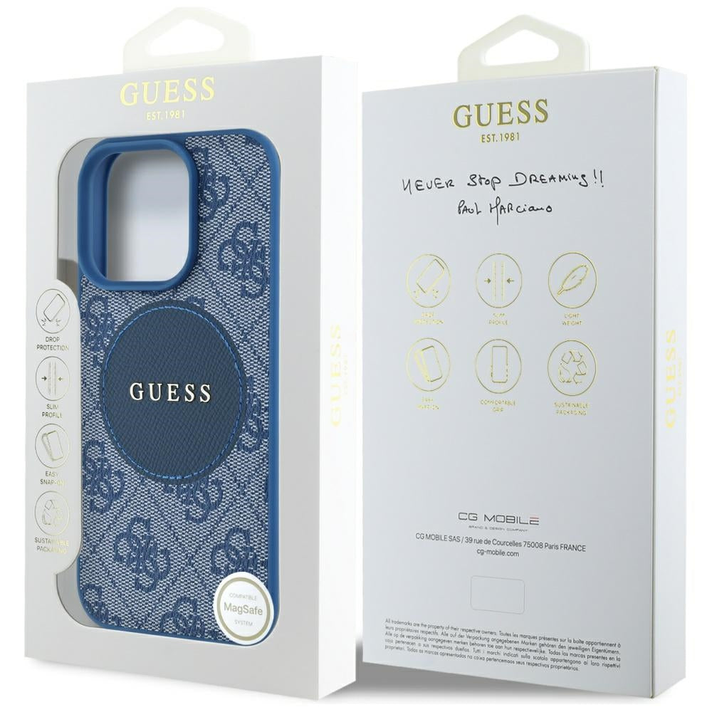 Custodia MagSafe per Apple iPhone 16 Pro Max, Guess, 4G Circle Classic Logo, Blu