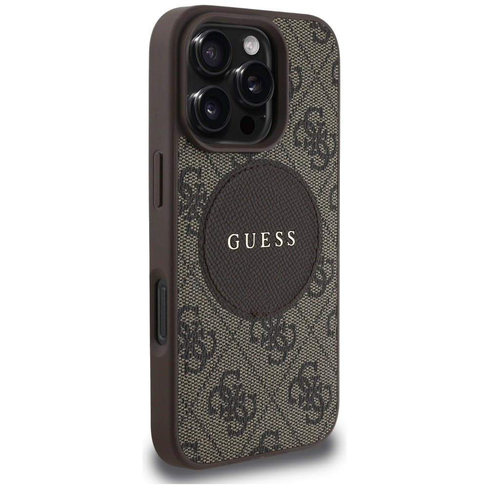 MagSafe Case for Apple iPhone 16 Pro Max, Guess, 4G Circle Classic Logo, Brown