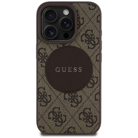 Custodia MagSafe per Apple iPhone 16 Pro Max, Guess, 4G Circle Classic Logo, Marrone