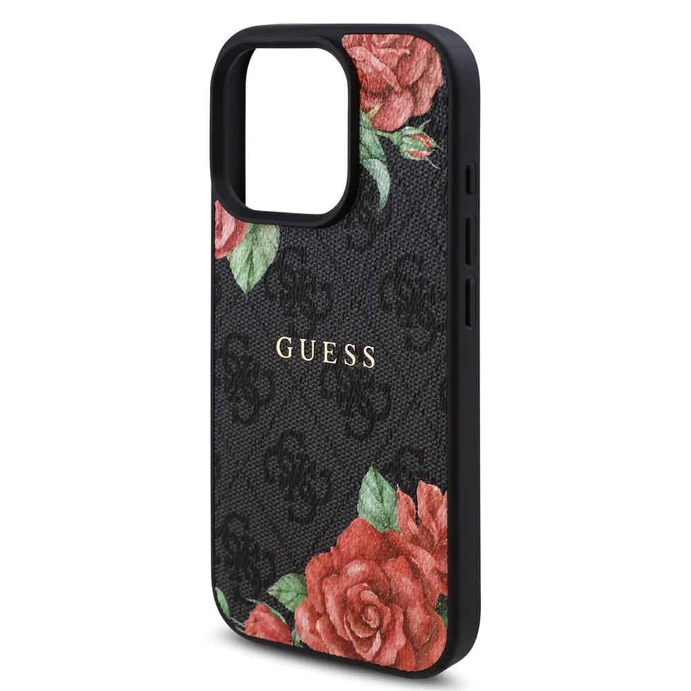 Coque MagSafe pour Apple iPhone 16 Pro Max, Guess, Imprimé Fleurs 4G, Noire