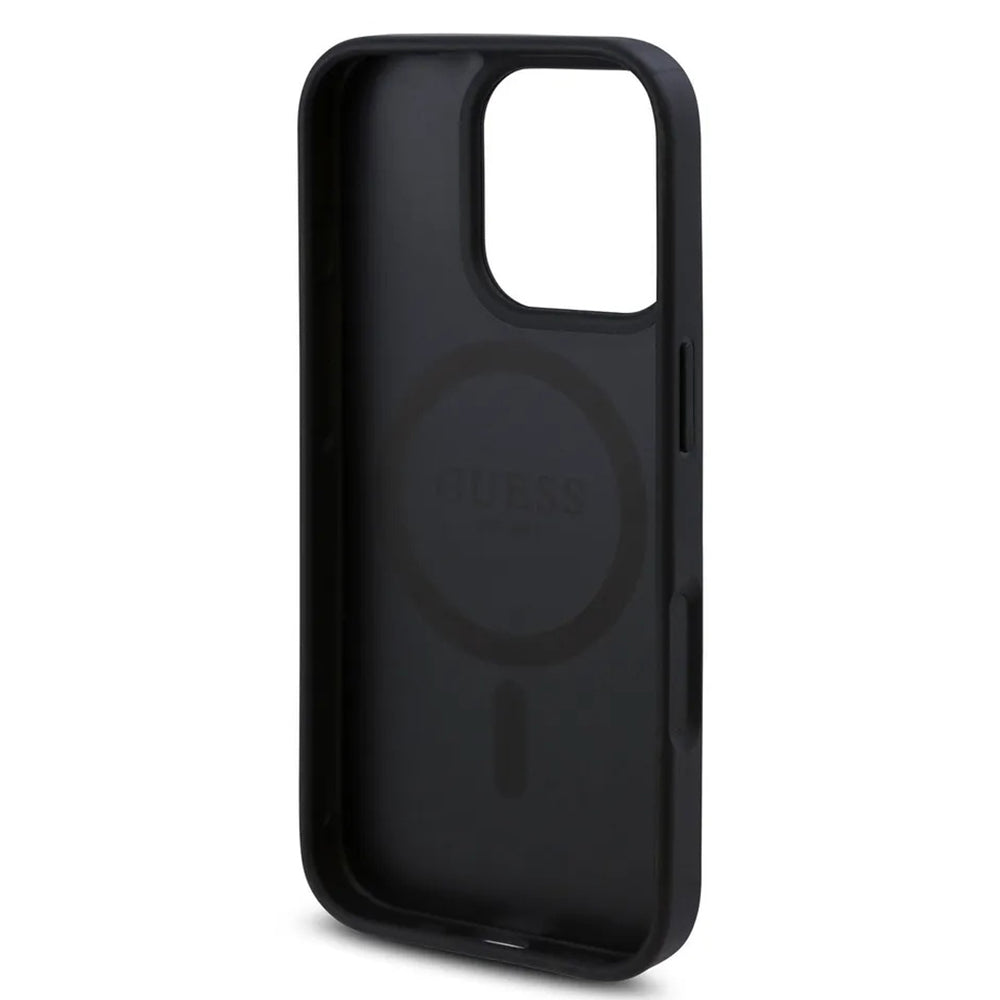 Coque MagSafe pour Apple iPhone 16 Pro Max, Guess, Imprimé Fleurs 4G, Noire