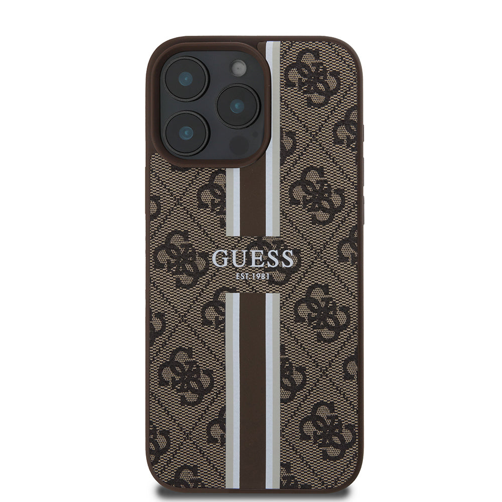 Étui MagSafe pour Apple iPhone 16 Pro Max, Guess, 4G Printed Stripes, Marron