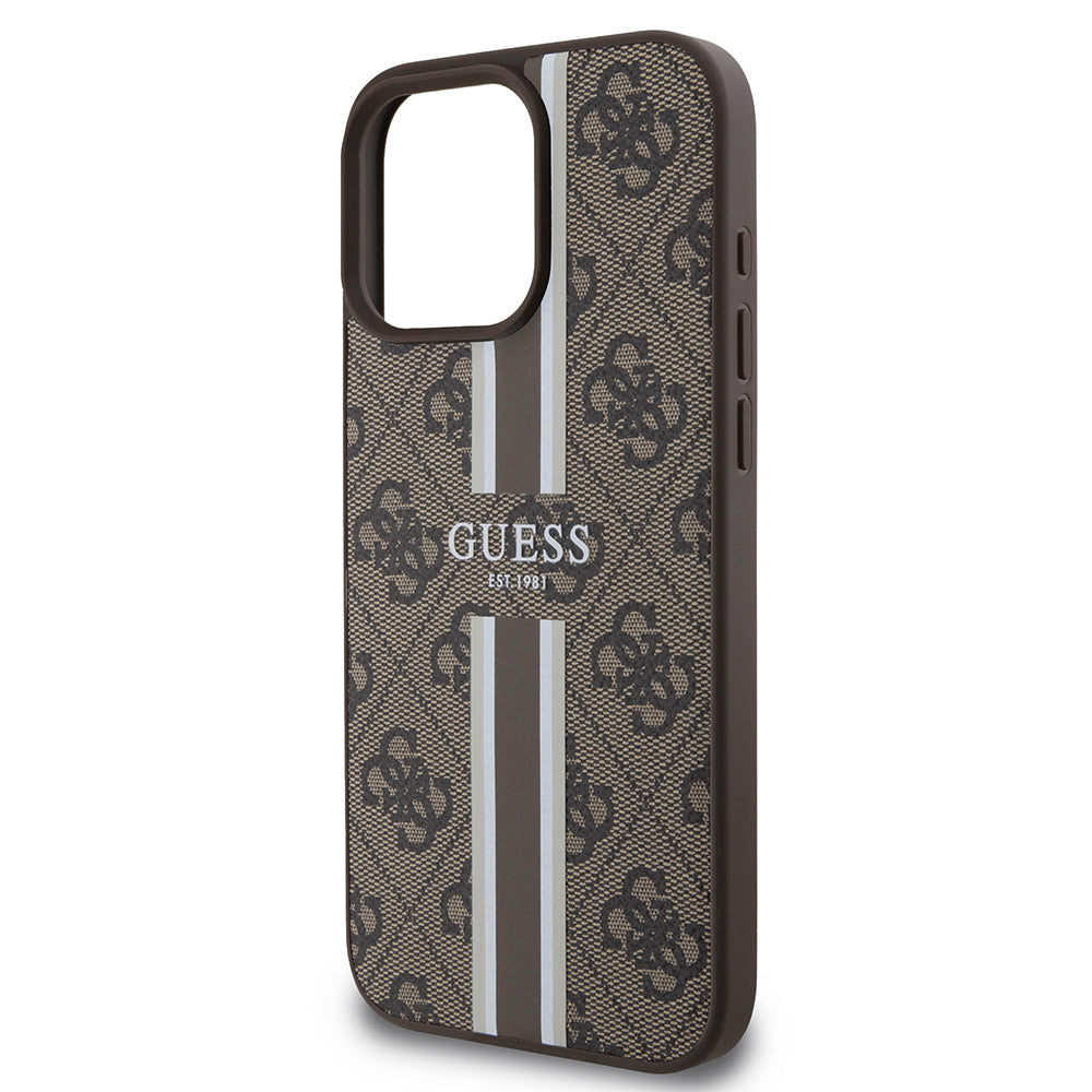 Étui MagSafe pour Apple iPhone 16 Pro Max, Guess, 4G Printed Stripes, Marron