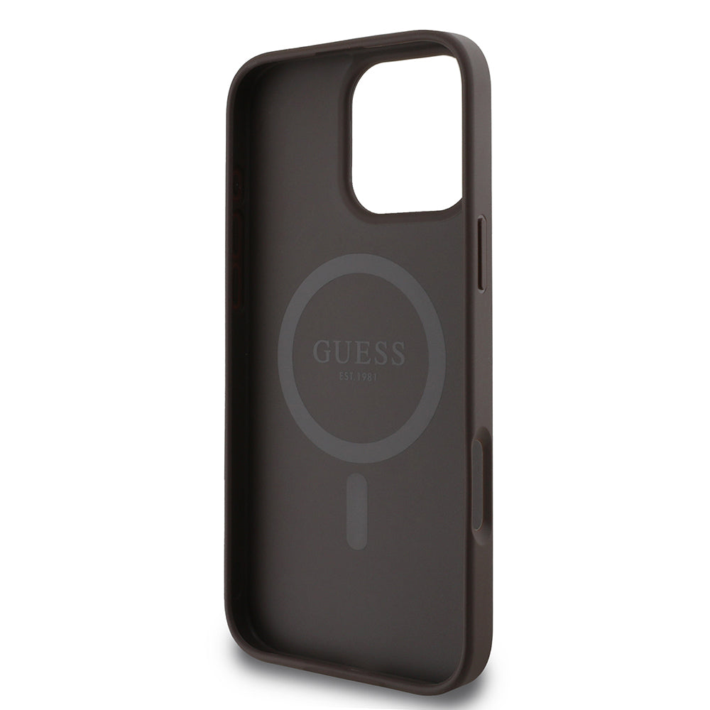 Étui MagSafe pour Apple iPhone 16 Pro Max, Guess, 4G Printed Stripes, Marron