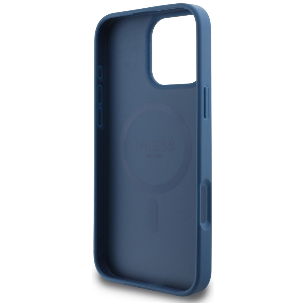 MagSafe Case for Apple iPhone 16 Pro Max, Guess, 4G Small and Classic Logo, Blue