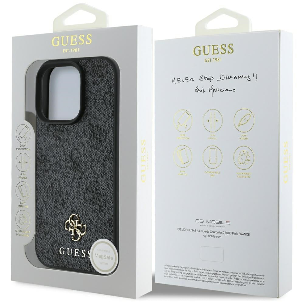 Custodia MagSafe per Apple iPhone 16 Pro Max, Guess, 4G Small and Classic Logo, Nera