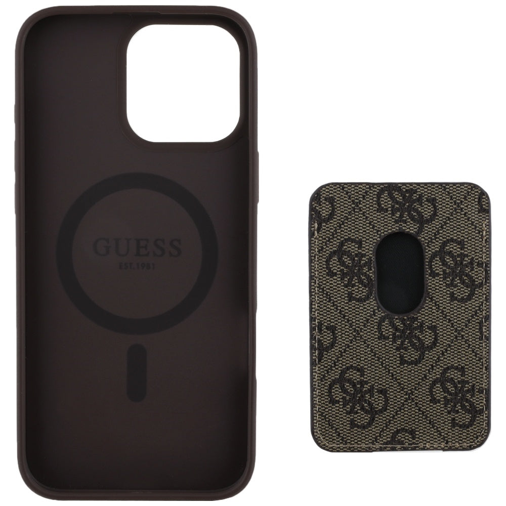 Custodia MagSafe per Apple iPhone 16 Pro Max, Guess, Cardslot 4G Stripes, Marrone