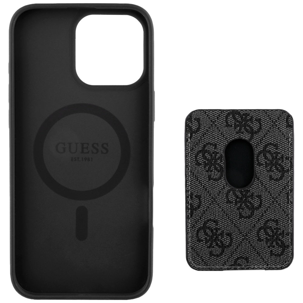 Custodia MagSafe per Apple iPhone 16 Pro Max, Guess, Cardslot 4G Stripes, Nera