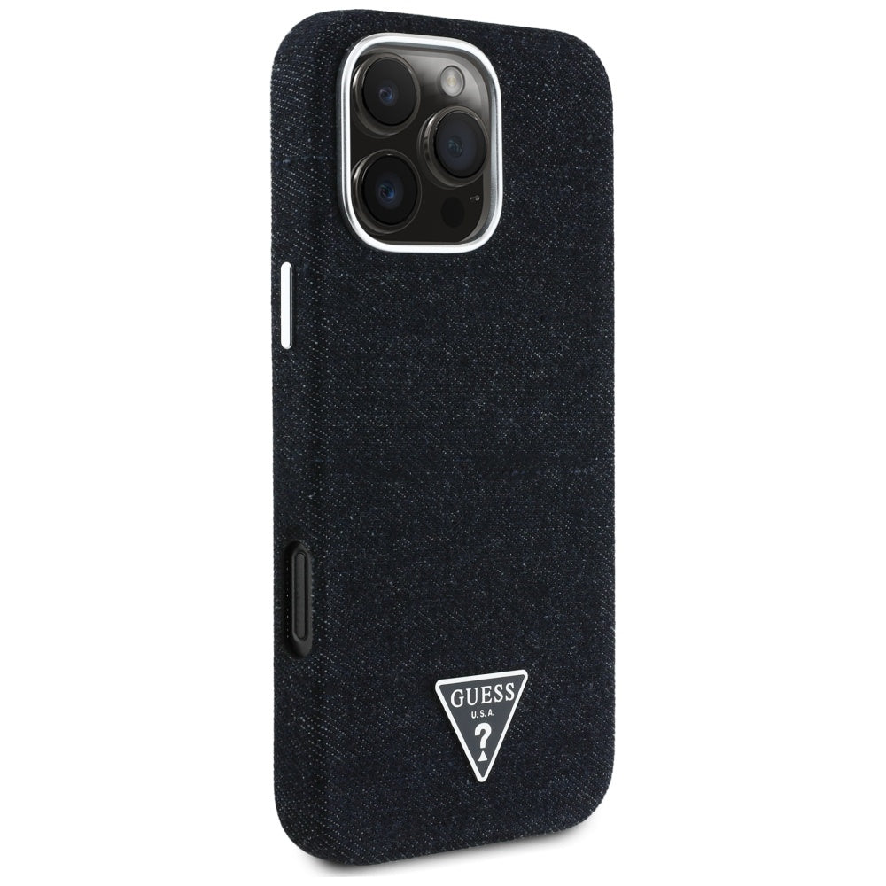 Custodia MagSafe per Apple iPhone 16 Pro Max, Guess, Denim Triangle Logo, Nera