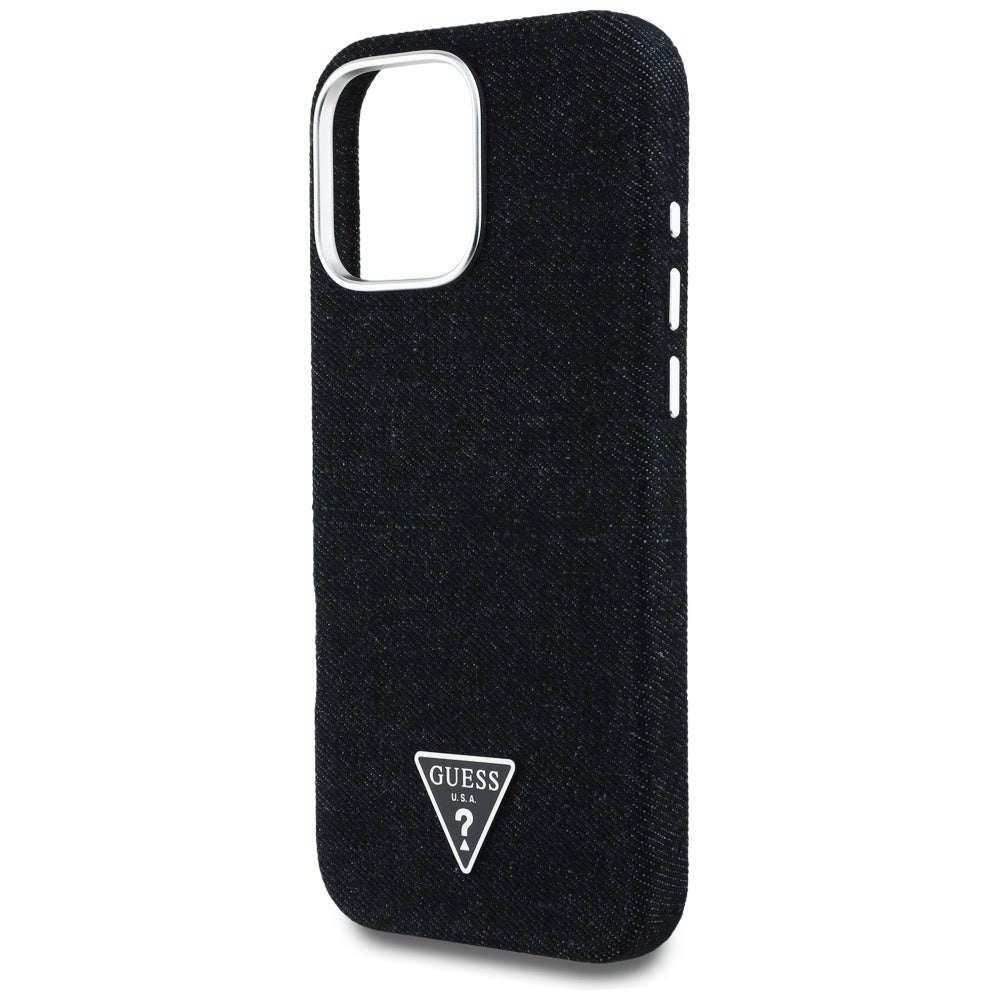 Custodia MagSafe per Apple iPhone 16 Pro Max, Guess, Denim Triangle Logo, Nera