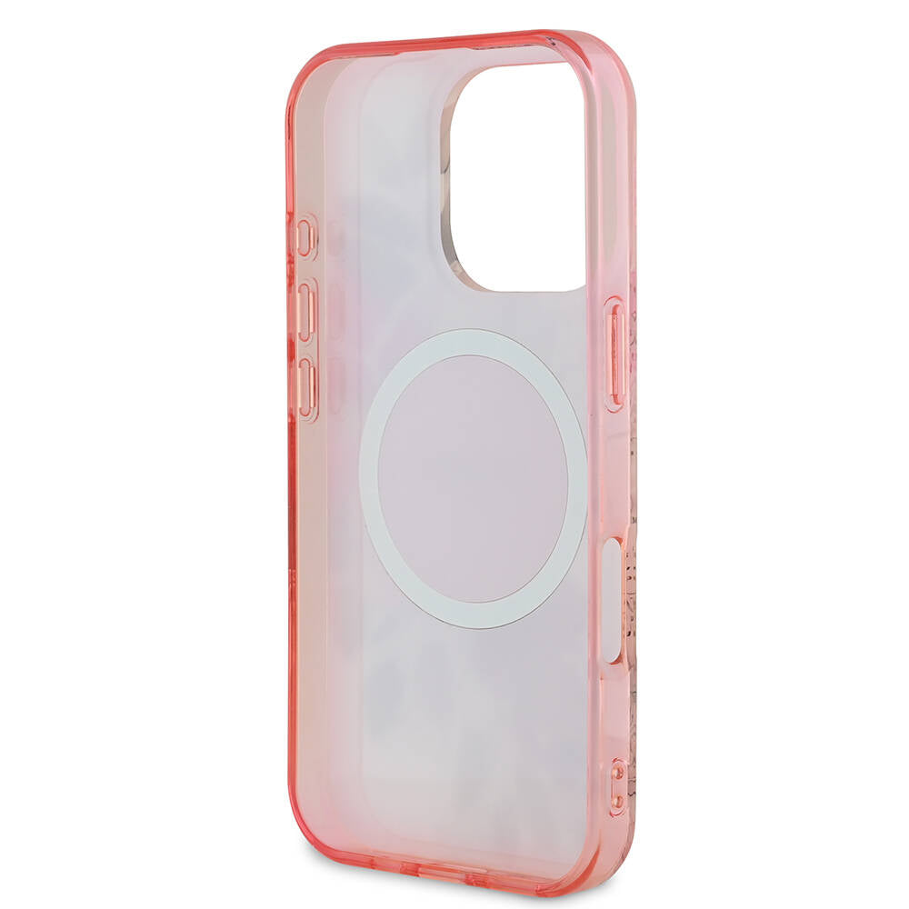 Custodia MagSafe per Apple iPhone 16 Pro Max, Guess, IML Flower & Tonal Circle, Rosa